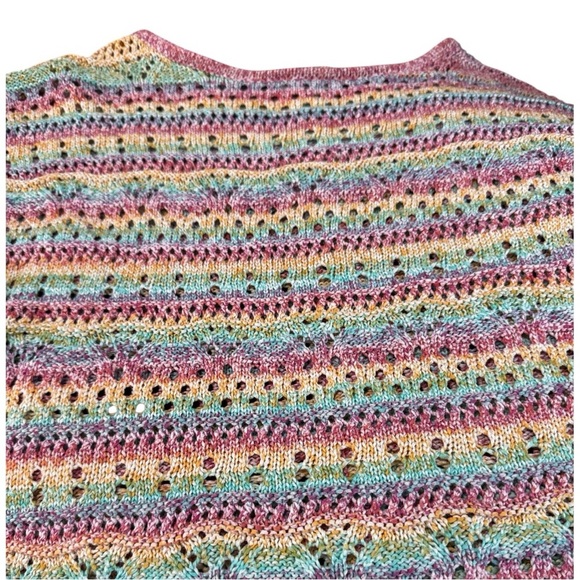 Current Air rainbow crochet knit short-sleeve sweater. - Picture 4 of 6